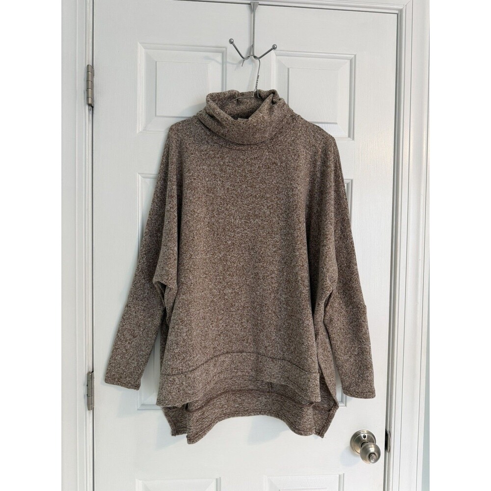 Zenana Women’s Oversized Cowl Neck Sweater Tunic Poncho Bat Wing Sleeves Brown M